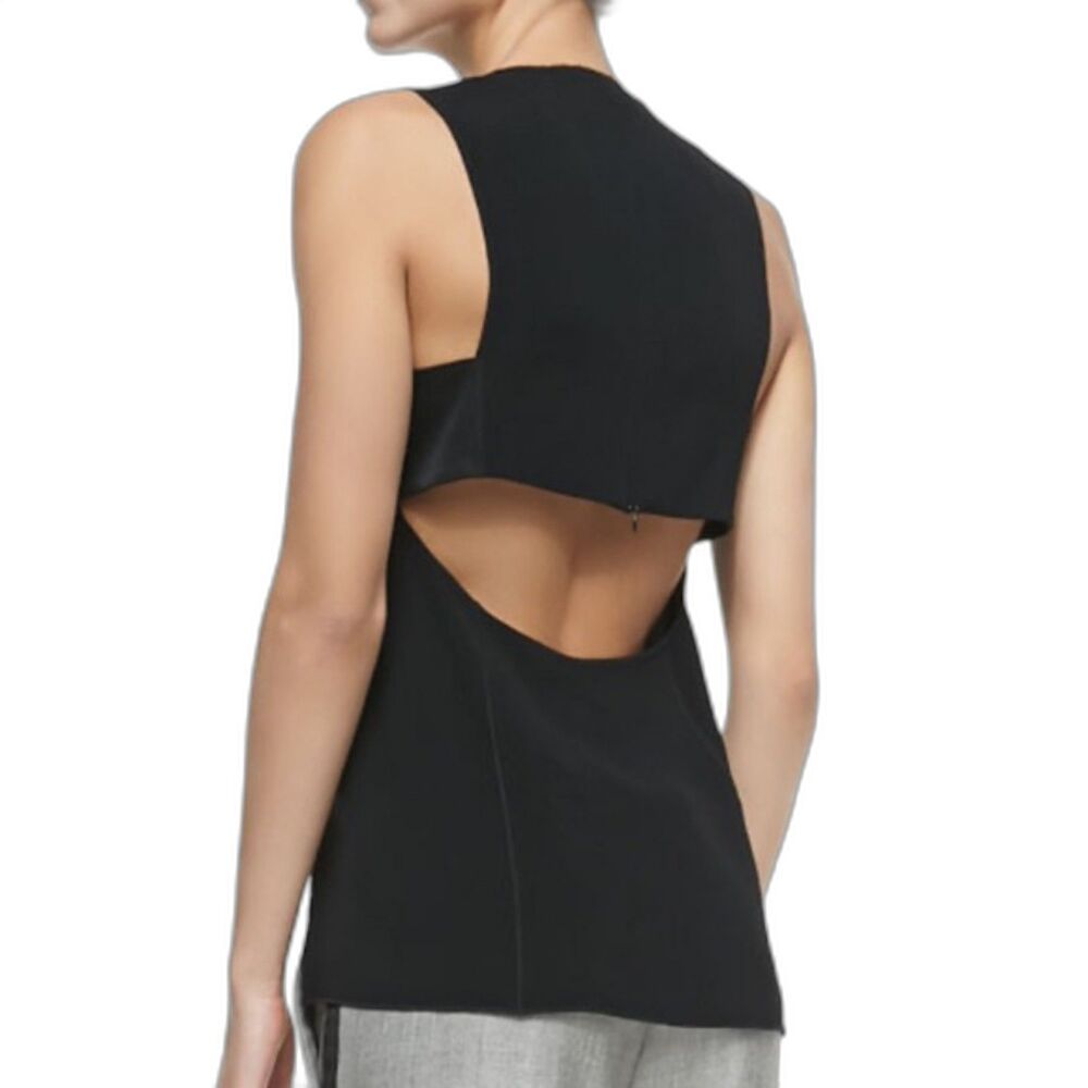 Rag & Bone $275 Fernanda Black Sleeveless Crepe V-Neck Top w/ Cutout, Size XS